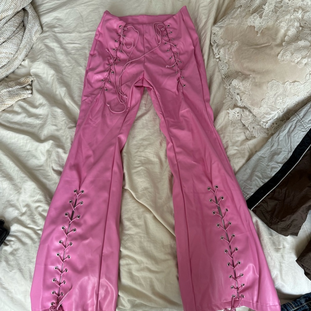 Pink Lace-Up Flare Chaps/Pants